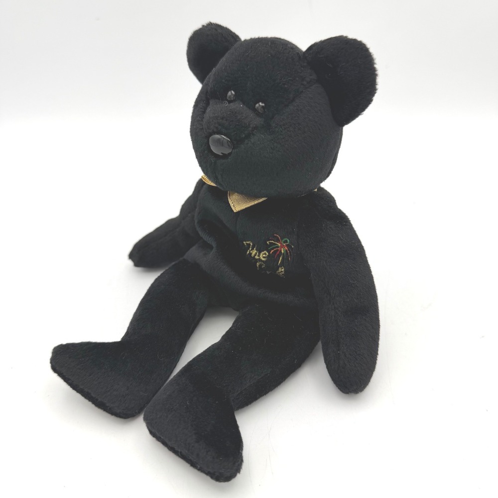 Ty‎ Beanie Baby The End Black Bear Plush Gold Bow Millennium 1999 Collectible
